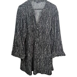 2X Black White Dot Print Ava &‎ Grace Woman Tunic Top Roll Tab Sleeve Blouse